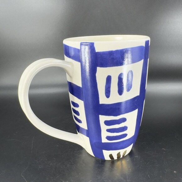 Crafted by Wainwright Pompeii White Blue Gold Tall Coffee Mug Cup Ceramic Mug - Picture 10 of 13